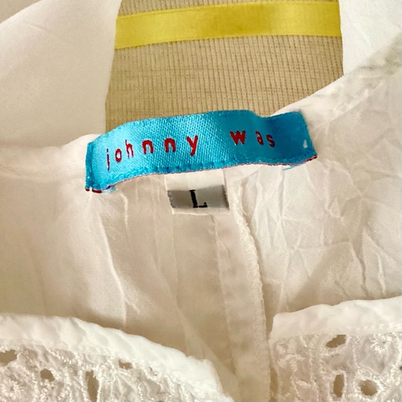 Johnny Was White Boho Floral Embroidered Rayon Tunic Top Size L Org.$298 - Picture 9 of 10